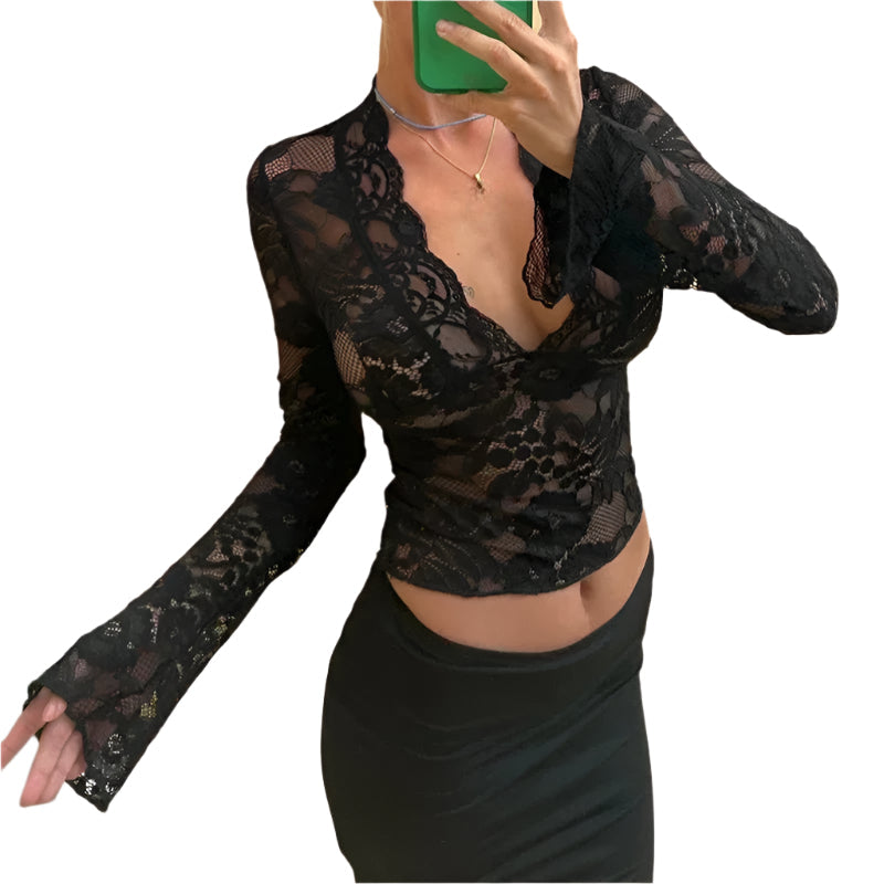 Dam Lace Topp Elegant Chic Med Dekorativa Detaljer