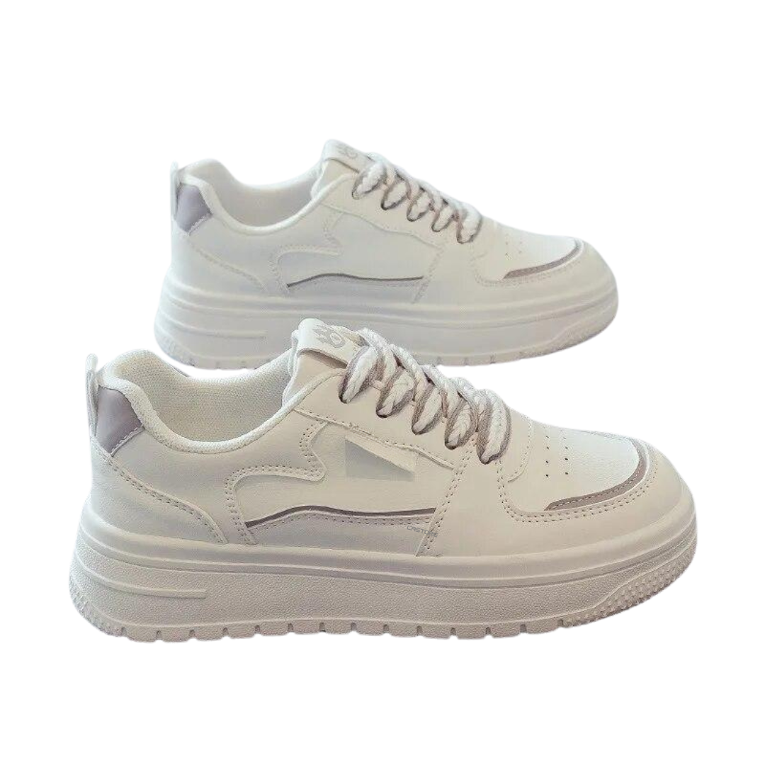 "Chunky kvinnors sneakers med vit finish och plattformssula, slip-on design för komfort och stil."