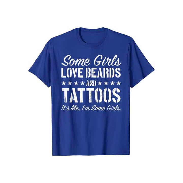 Dam T-shirt med skägg och tatueringar motiv, text 'Some Girls Love Beards And Tattoos', i svart.