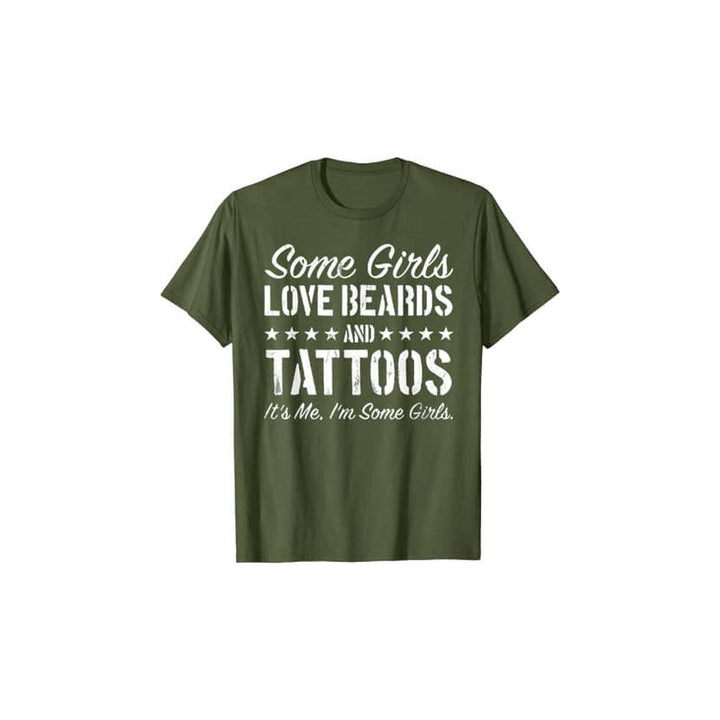 Dam T-shirt med skägg och tatueringar motiv, text 'Some Girls Love Beards And Tattoos', i svart.