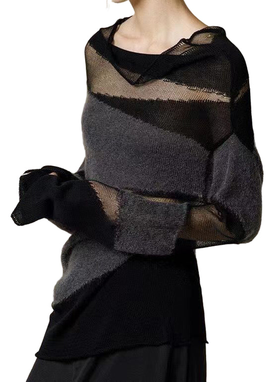 "Dam Turtleneck Topp med elegant tyll patchwork, hög krage, stickad finish, perfekt för vardagliga och formella tillfällen."