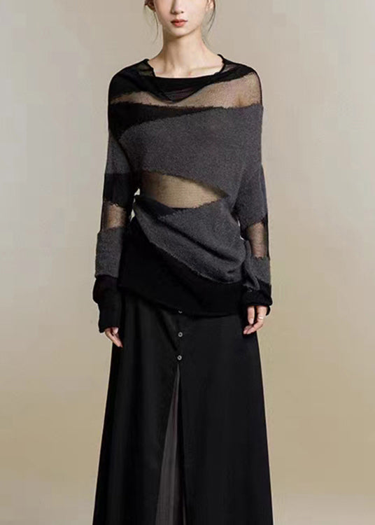 "Dam Turtleneck Topp med elegant tyll patchwork, hög krage, stickad finish, perfekt för vardagliga och formella tillfällen."