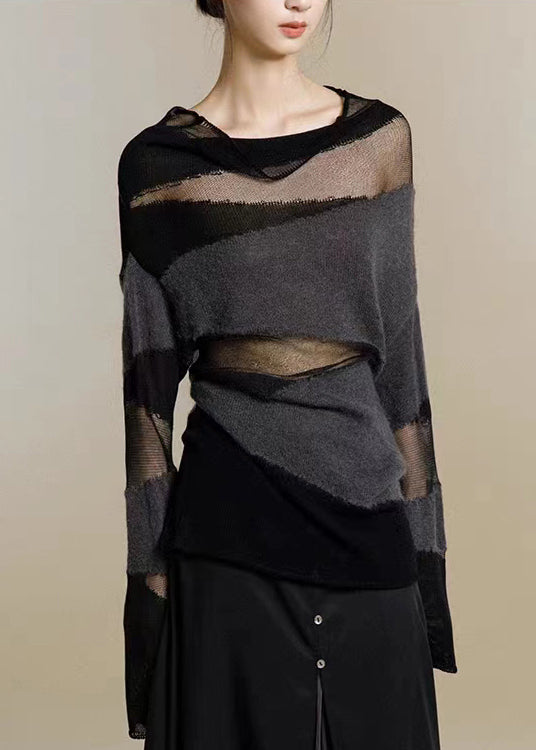 "Dam Turtleneck Topp med elegant tyll patchwork, hög krage, stickad finish, perfekt för vardagliga och formella tillfällen."
