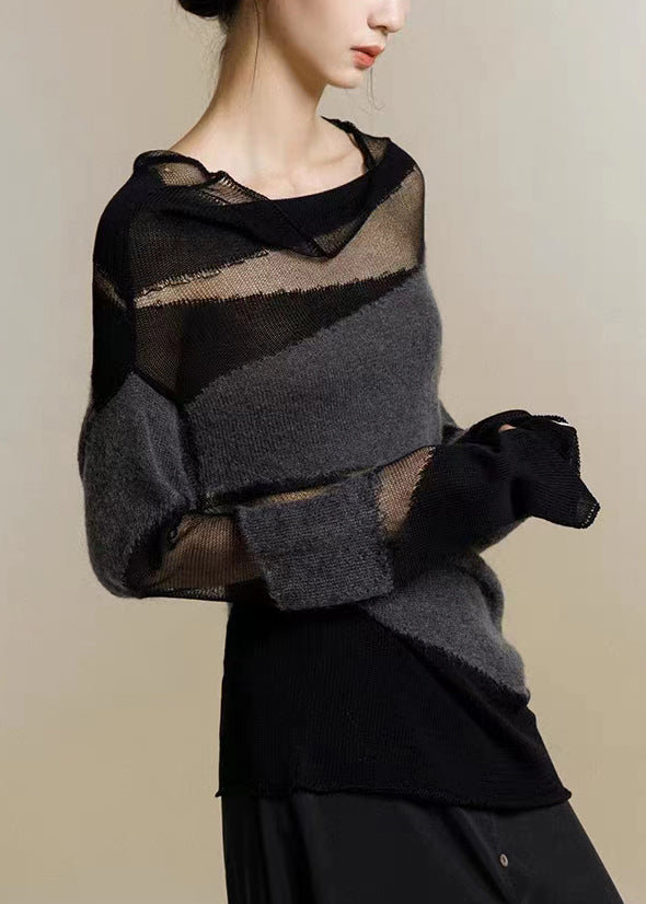 "Dam Turtleneck Topp med elegant tyll patchwork, hög krage, stickad finish, perfekt för vardagliga och formella tillfällen."
