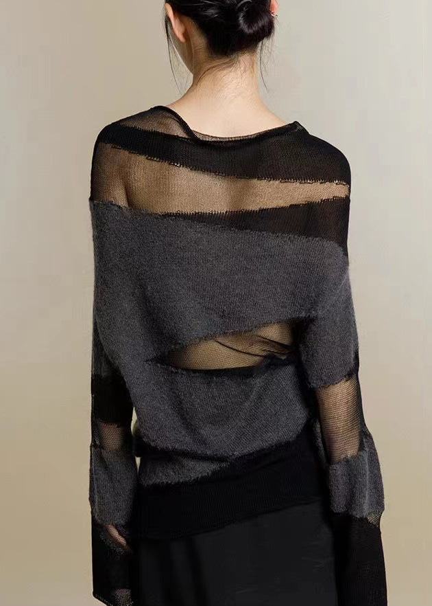 "Dam Turtleneck Topp med elegant tyll patchwork, hög krage, stickad finish, perfekt för vardagliga och formella tillfällen."