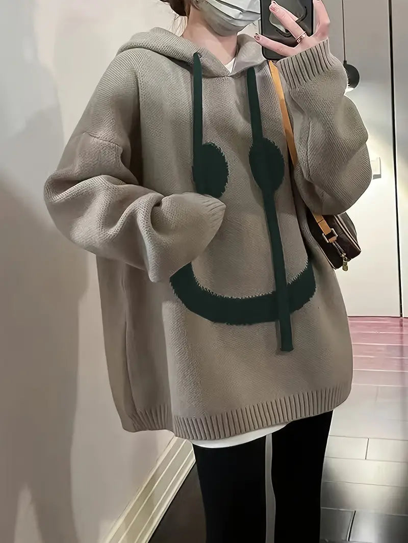 "Dam hoodie med leendedesign, justerbar sladd, mjuk bomullsblandning. Perfekt för vår och höst. Sprider glädje och stil."