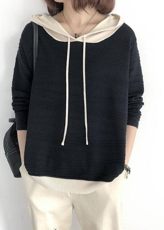 "Dam hoodie patchwork brun gul, lös passform, dragsko justerbar huva, unik stil för höst, framifrån"