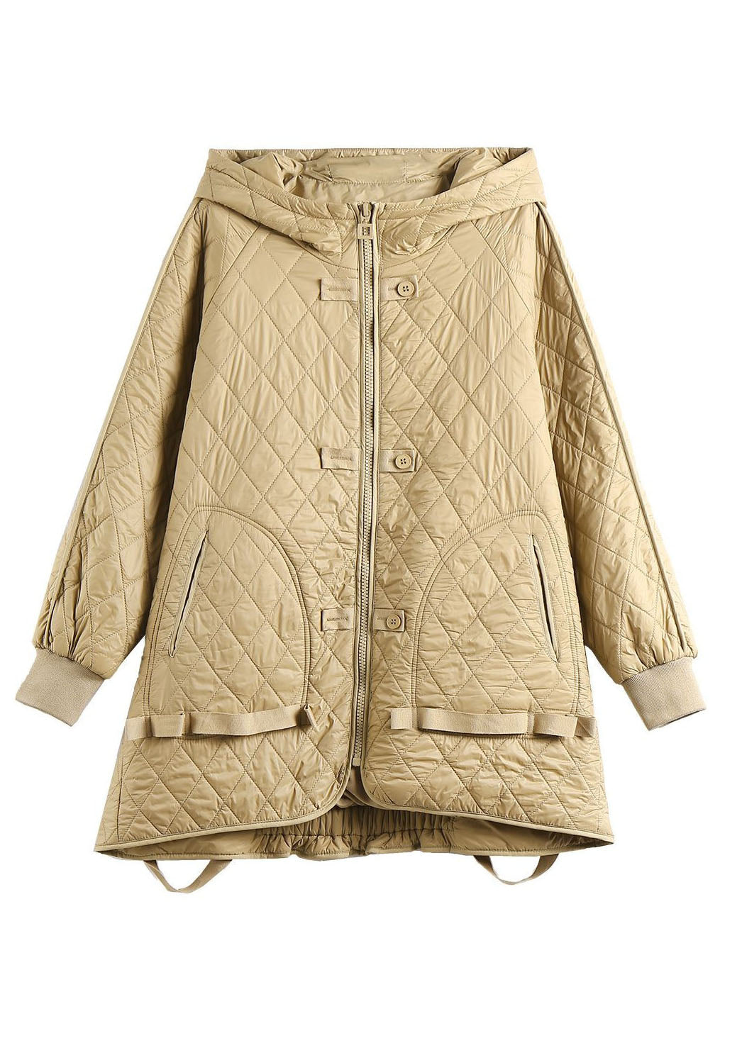 "Dam ljusbrun hoodie med dragkedja och huva, modern passform och mjuk bomull, perfekt för vinter och stil."
