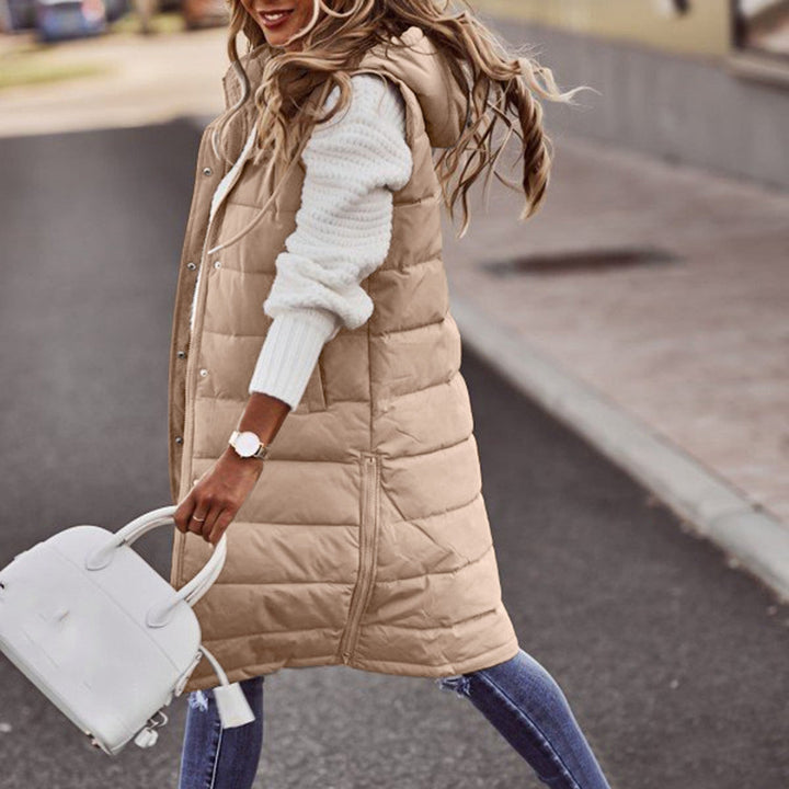 "Dam lång hoodie i urban stil, avslappnad passform, värmande material, perfekt för trendig och bekväm stadsklädsel."