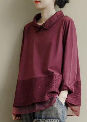 Dam patchwork baggy skjorta med klubbad krage, unik mönster och rymlig design för avslappnad stil och komfort.