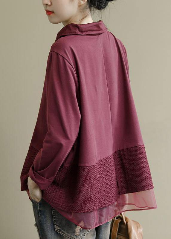 Dam patchwork baggy skjorta med klubbad krage, unik mönster och rymlig design för avslappnad stil och komfort.