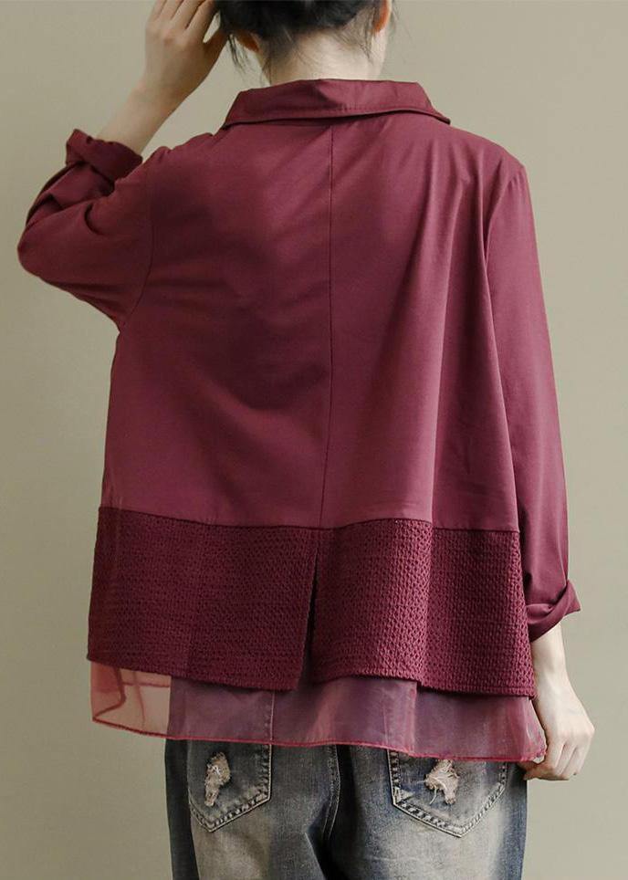Dam patchwork baggy skjorta med klubbad krage, unik mönster och rymlig design för avslappnad stil och komfort.