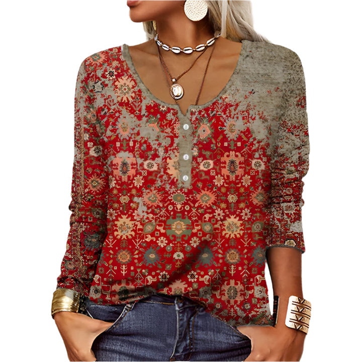 "Dam vintage design blus i andningsbart material, elegant och stilfull, perfekt för både vardagliga och formella tillfällen."