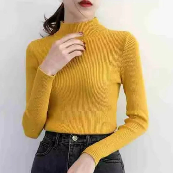 "Dam vintage stickad tröja med mock neck, flera färger. Elegant och varm design för kyliga dagar, perfekt för garderoben."