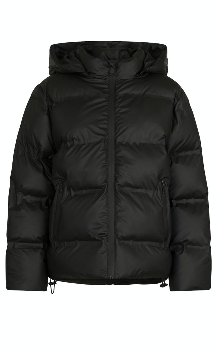 "Dam vinterjacka i modern design, värmande polyester, elegant svart färg, perfekta för kalla vinterdagar."