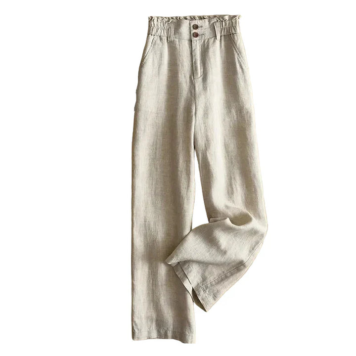 "Dambyxor hög midja elastisk, beige och grå, vida ben, mjukt material, stilfull och bekväm design för kvinnor."