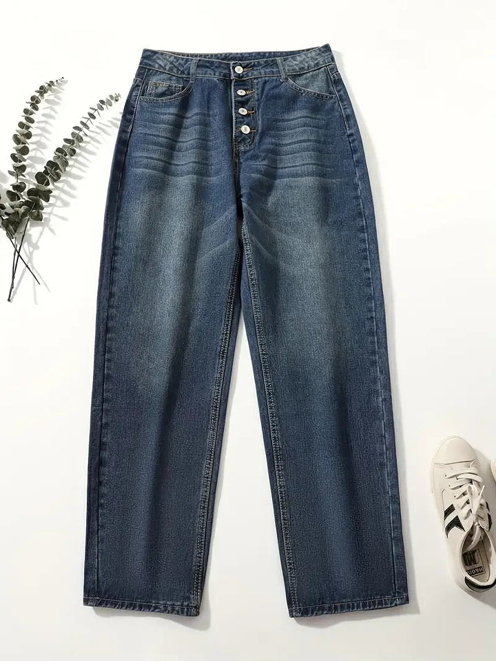 "Dambyxor hög midja lös passform i denim, tåligt tyg, smickrande siluett, optimal rörelsefrihet, avslappnad stil."