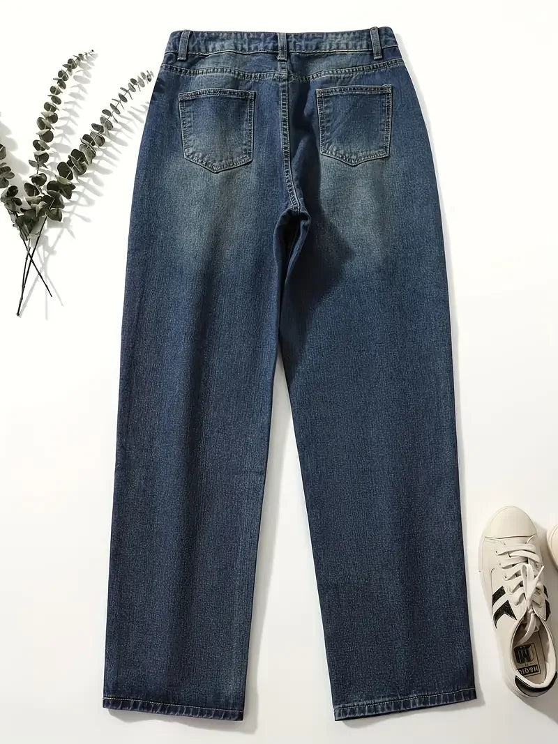 "Dambyxor hög midja lös passform i denim, tåligt tyg, smickrande siluett, optimal rörelsefrihet, avslappnad stil."
