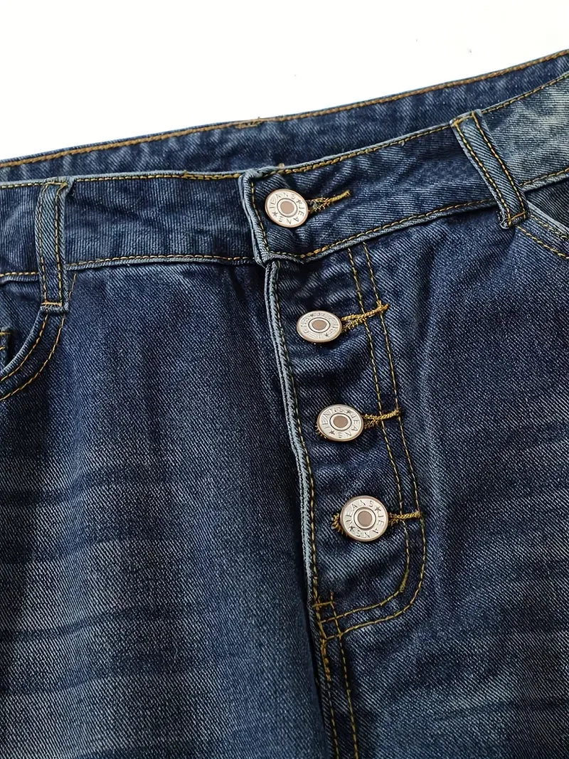 "Dambyxor hög midja lös passform i denim, tåligt tyg, smickrande siluett, optimal rörelsefrihet, avslappnad stil."