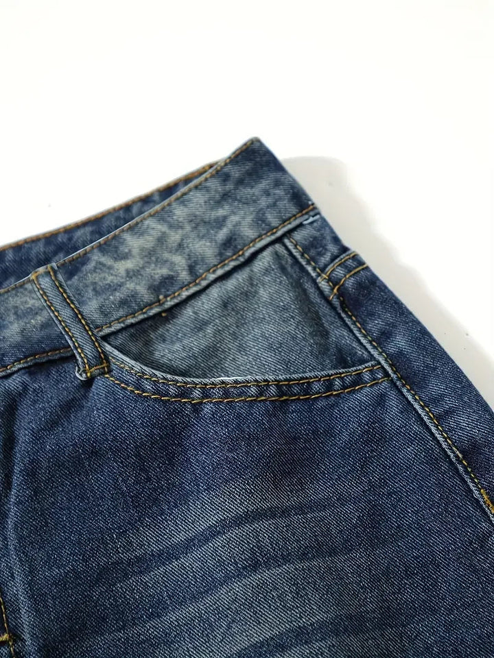 "Dambyxor hög midja lös passform i denim, tåligt tyg, smickrande siluett, optimal rörelsefrihet, avslappnad stil."