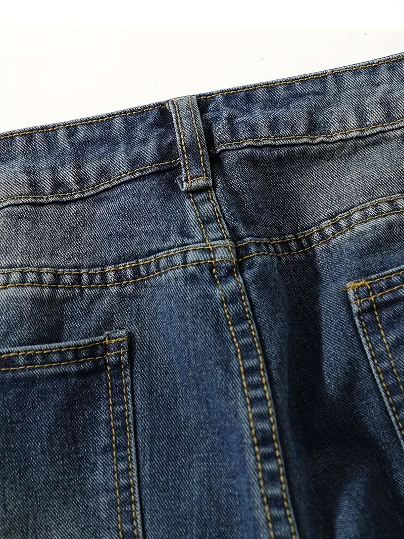 "Dambyxor hög midja lös passform i denim, tåligt tyg, smickrande siluett, optimal rörelsefrihet, avslappnad stil."