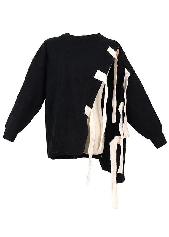 "Damens asymmetriska patchwork tröja i bomull, loose fit, trendig design för stilsäkra och bekväma outfits."