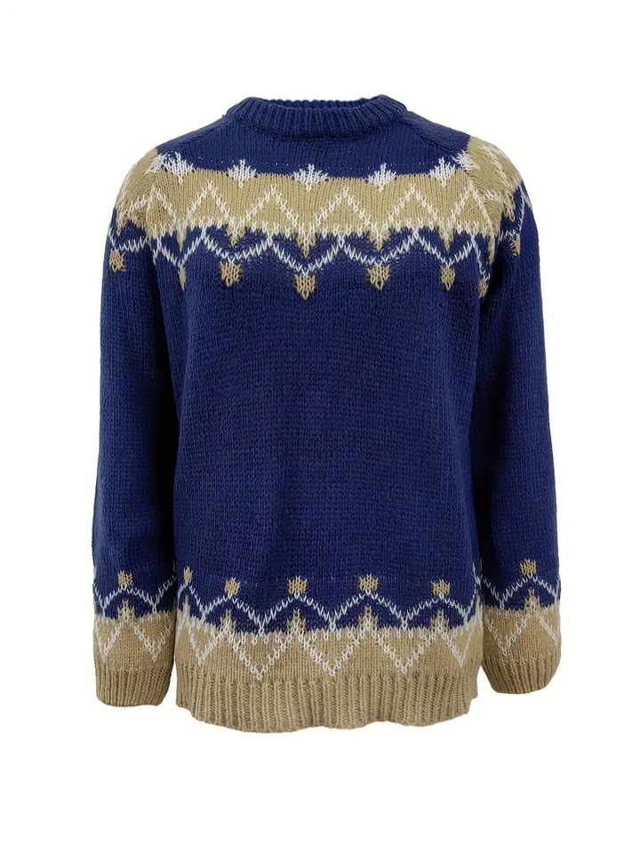 "Damer stickad pullover i mohair med snyggt jacquardmönster, avslappnad passform, perfekt för kallt väder."