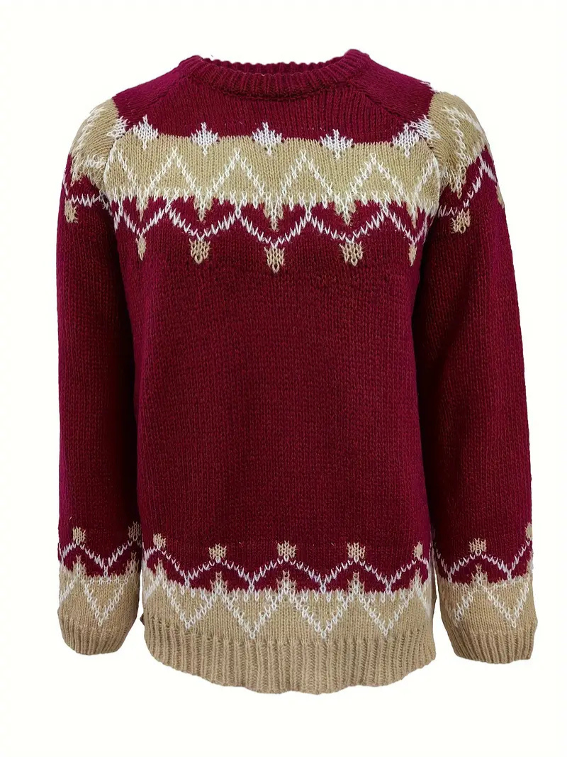 "Damer stickad pullover i mohair med snyggt jacquardmönster, avslappnad passform, perfekt för kallt väder."