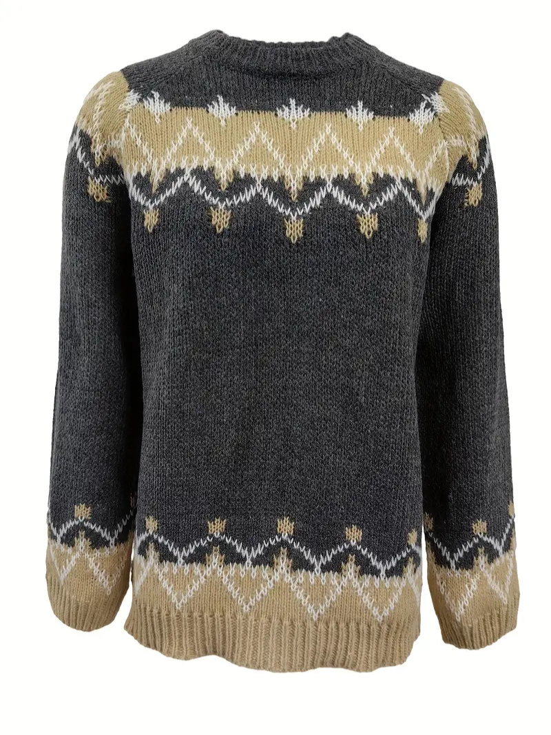 "Damer stickad pullover i mohair med snyggt jacquardmönster, avslappnad passform, perfekt för kallt väder."