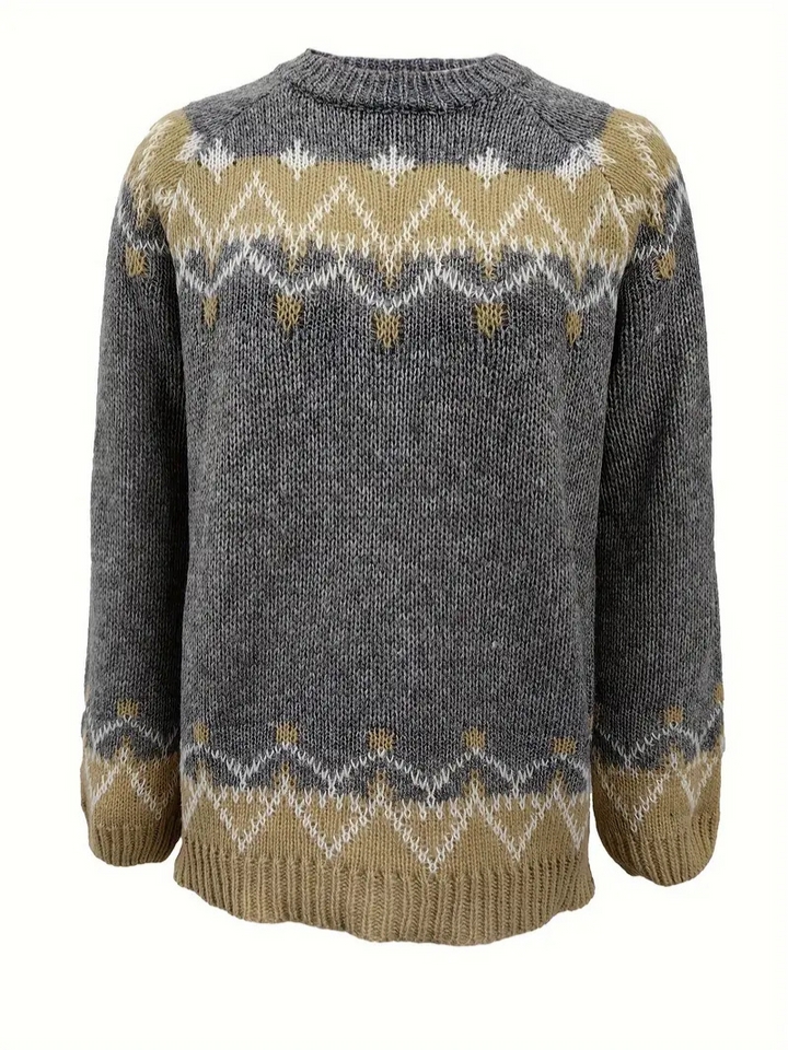 "Damer stickad pullover i mohair med snyggt jacquardmönster, avslappnad passform, perfekt för kallt väder."