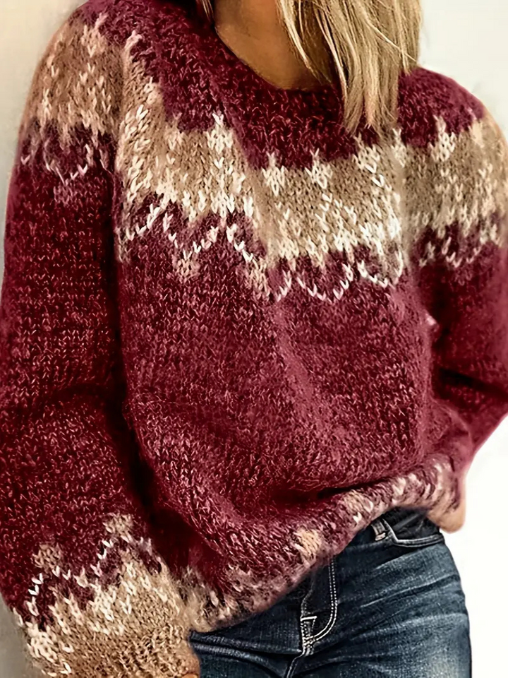 "Damer stickad pullover i mohair med snyggt jacquardmönster, avslappnad passform, perfekt för kallt väder."