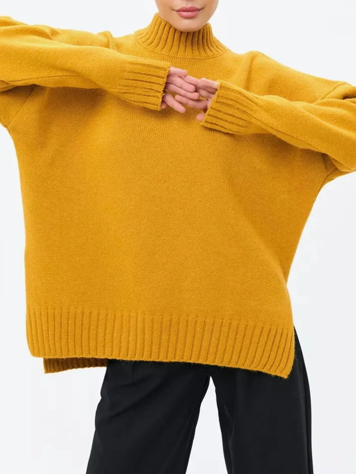 "Damer överdimensionerad ulltröja med halvhög krage, lös passform, modern design, perfekt för lager-på-lager."