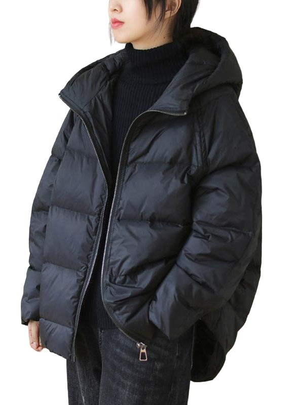 "Damer vinter parkajacka med huva och blixtlås, loose fit, stilren design, mörkblå färg, perfekt för kalla dagar"