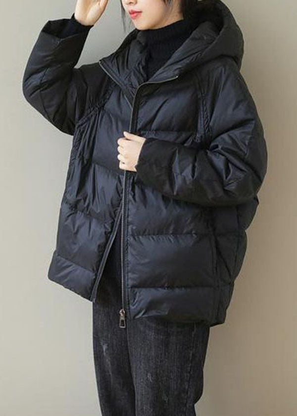 "Damer vinter parkajacka med huva och blixtlås, loose fit, stilren design, mörkblå färg, perfekt för kalla dagar"