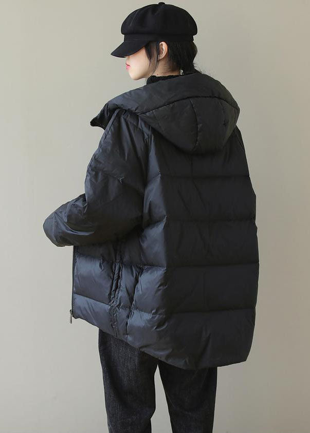 "Damer vinter parkajacka med huva och blixtlås, loose fit, stilren design, mörkblå färg, perfekt för kalla dagar"