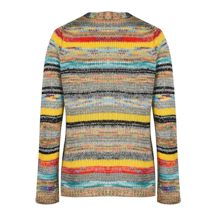 "Damernas multifärgad cardigan, lätt stickat material, åtsittande passform, perfekt för vardag och festliga tillfällen."