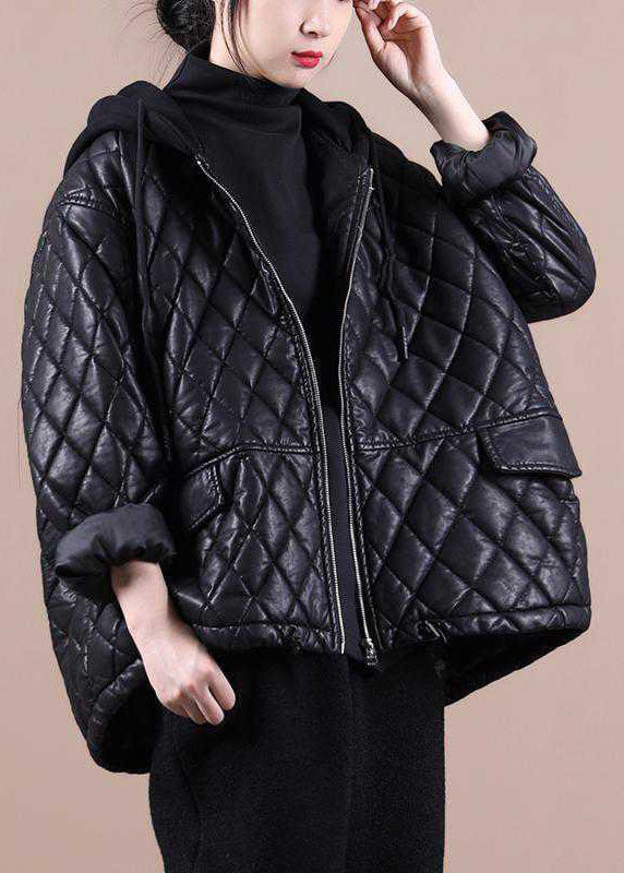 Damernas svarta hooded zipparjacka med patchwork, casual stil, huva, lång ärm, unik design, passar för vinterdagar.