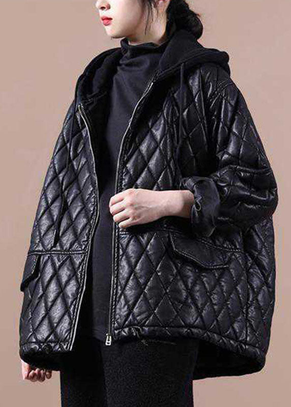 Damernas svarta hooded zipparjacka med patchwork, casual stil, huva, lång ärm, unik design, passar för vinterdagar.