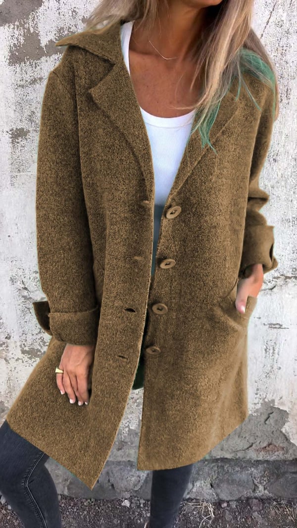 "Damkappa lång klassisk design, elegant krage, funktionella fickor, perfekt för kalla dagar, kvinnors jacka"