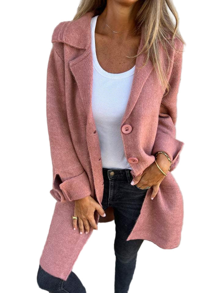 "Damkappa lång klassisk design, elegant krage, funktionella fickor, perfekt för kalla dagar, kvinnors jacka"