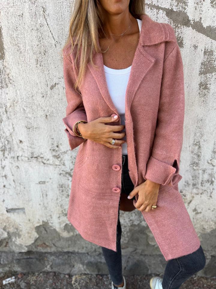 "Damkappa lång klassisk design, elegant krage, funktionella fickor, perfekt för kalla dagar, kvinnors jacka"