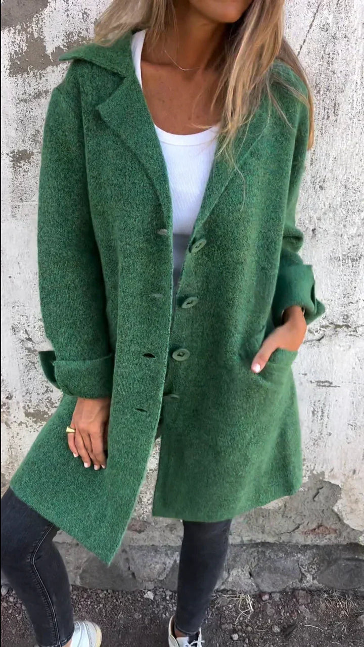 "Damkappa lång klassisk design, elegant krage, funktionella fickor, perfekt för kalla dagar, kvinnors jacka"