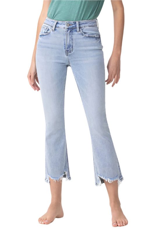 "Damlängder flare jeans hög midja ljus denim, trendig silhuett, bekväm passform, perfekt för vardag och fest."