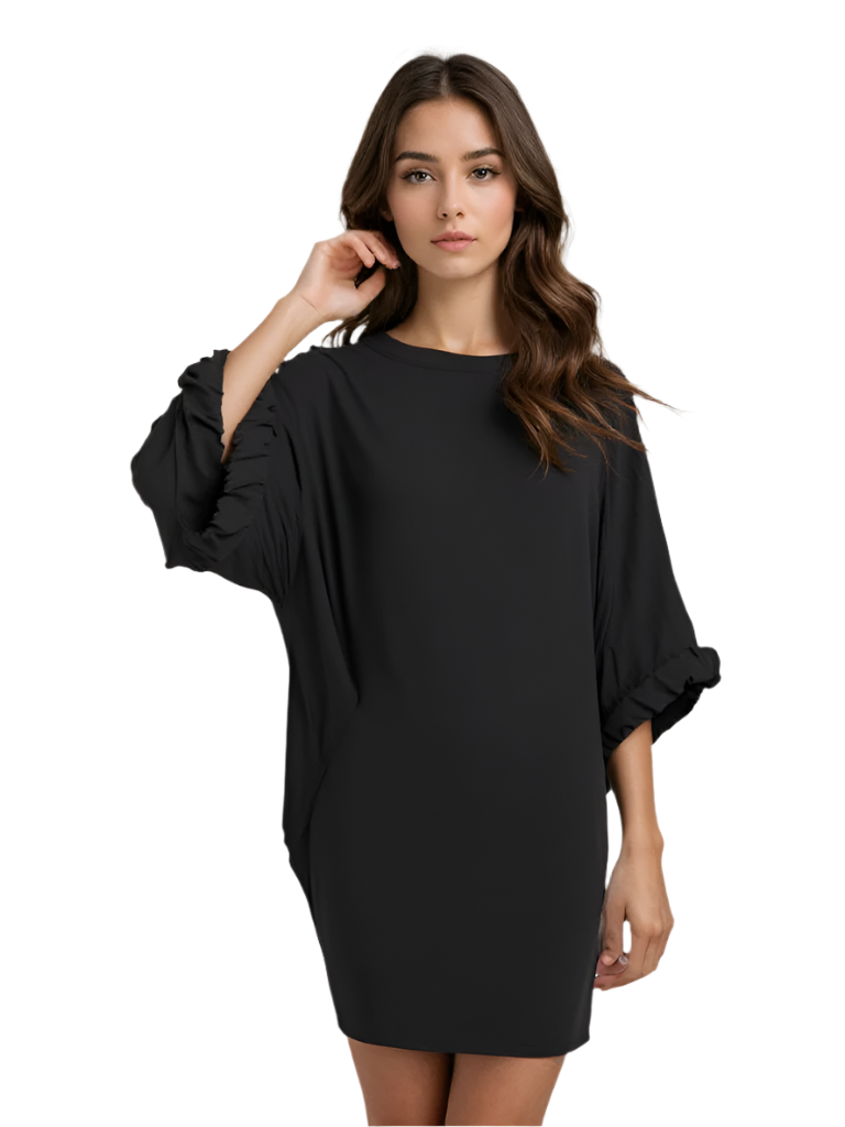 "Dams klänning oversized, rund hals, mjukt tyg, lös passform, dolda fickor, elegant stil, perfekta för alla tillfällen."
