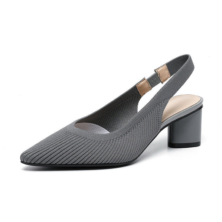"Damskor slingback spetsig tå låg blockklack, mjuk stickad struktur finns i flera färger."