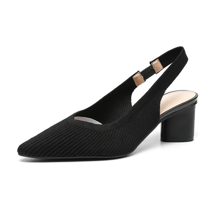 "Damskor slingback spetsig tå låg blockklack, mjuk stickad struktur finns i flera färger."