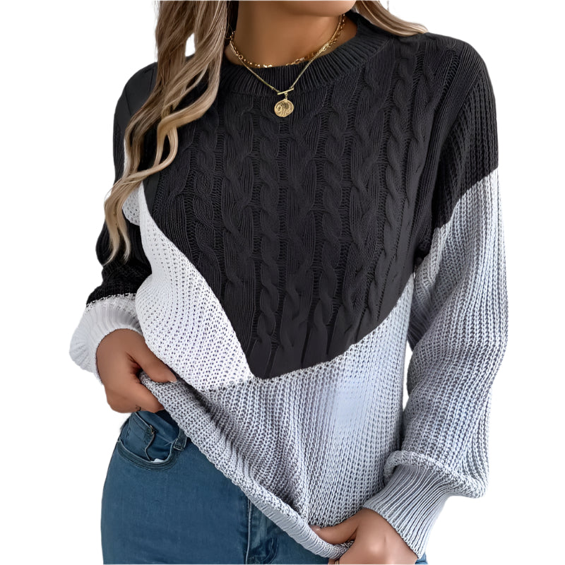 "Damstickad tröja i färgblock, avslappnad passform. Färgglad design med åtsittande ärmar, perfekt för chic vardagslook."