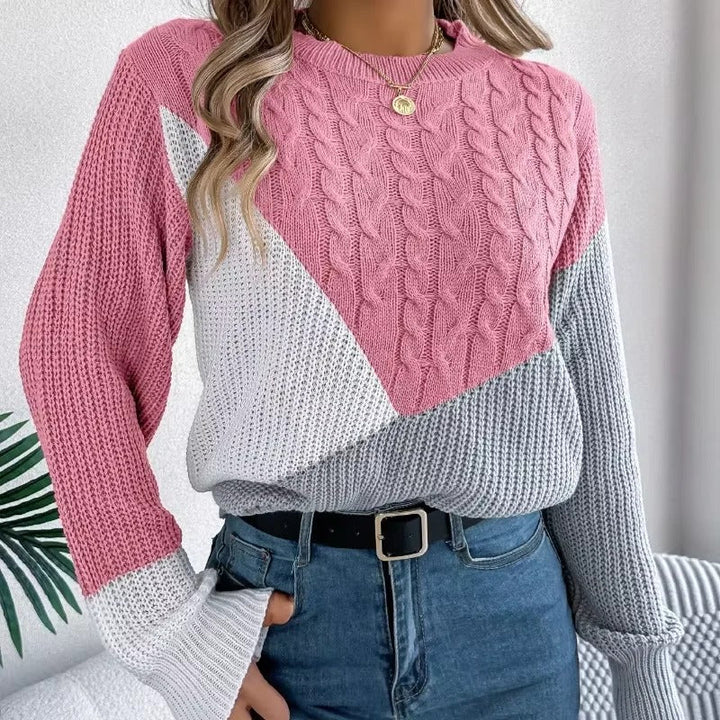 "Damstickad tröja i färgblock, avslappnad passform. Färgglad design med åtsittande ärmar, perfekt för chic vardagslook."