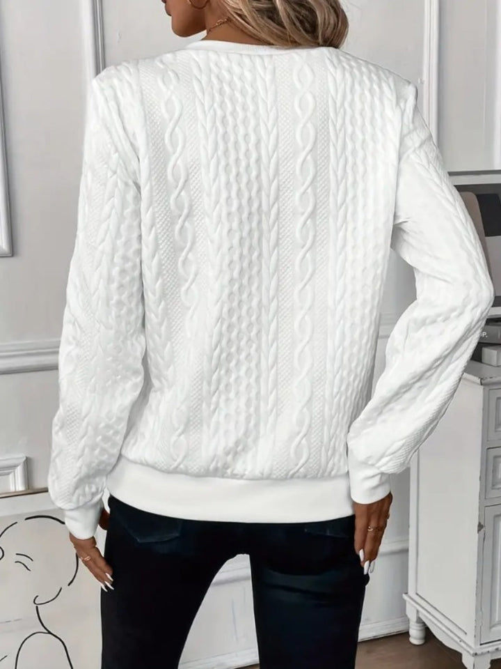 "Damsweatshirt med halv dragkedja och textur, elegant design för alla tillfällen, neutral färg och rak passform."