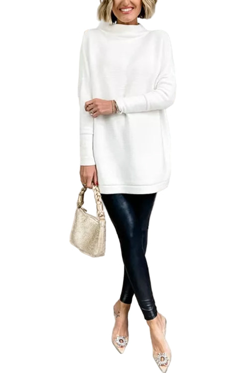 "Damtröja med mockneck, ribbade detaljer, överdimensionerad och avslappnad stil för elegans och komfort."